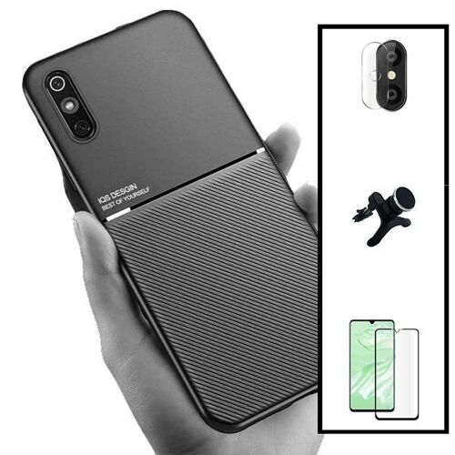 Kit Coque Magnétique Lux + Film De Verre Trempé 5d À Couverture Complète + Film Caméra Arrière Traseira + Support Magnétique De Voiture Renforcé Pour Xiaomi Redmi 9a Sport