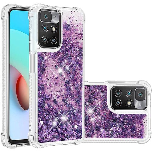 Coque Pour Redmi 10, Coin Airbag Antichute Sables Mouvants Coque Tpu Bumper Sparkle Case Compatible Avec Xiaomi Redmi 10. Ybw Love Purple