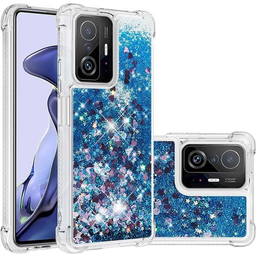 Coque Pour Xiaomi 11t Pro, Coin Airbag Antichute Sables Mouvants Coque Tpu Bumper Sparkle Case Compatible Avec Xiaomi 11t Pro. Ybw Love Blue
