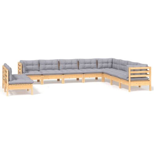Vidaxl Salon De Jardin 10 Pcs Avec Coussins Gris Bois De Pin Solide