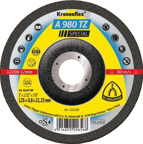 KLINGSPOR 322183 Disque de coupe en acier inoxydable pour la coupe manuelle, 125 mm x 0.8 mm x 22.23 mm, Set de 25