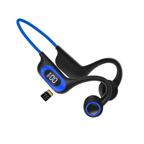 Casque Bluetooth à Conduction osseuse sans Fil avec Microphone, Casque de Sport, Affichage de la Puissance, Fente pour Carte TF, écouteurs résistants à la Transpiration(Bleu)