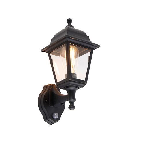 Qazqa Classique/Antique Applique Murale D'extã©Rieur Classique Noire Avec Dã©Tecteur De Mouvement - Capital Verre /Plastique Noir Carrã© Oblique / Jardin / Luminaire / Lumiere / ÃClairage E27 Max. 1 X 15 Watt