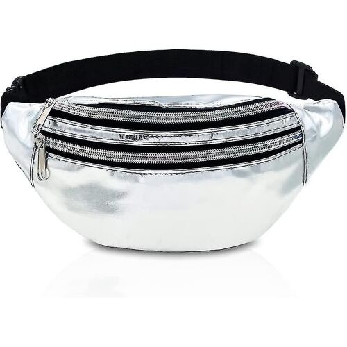 Pu Leather Women's Men's Neutral Belt Bag Fanny Pack Hip Bag Purse Biker Bag (1 - Silver)