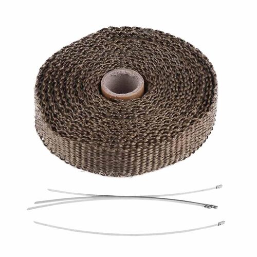 5m Car Insulation Tape Exhaust Heat Wrap With 4 Stainless Steel Cable Ties Brown