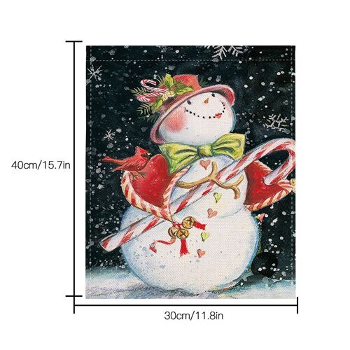 Drapeau de jardin sur le thème de nnoël, pour vacances d'hiver, fenêtre extérieure, rue, bonhomme de neige, bannière en lin, décoration de Festival
