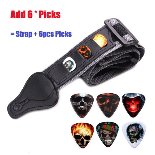 Sangle De Guitare Électrique Réglable Avec 6 Supports De Plectres De Guitare, Extrémités En Polyester, Palettes De Guitare Acoustique, Accessoires De Ceinture De Basse
