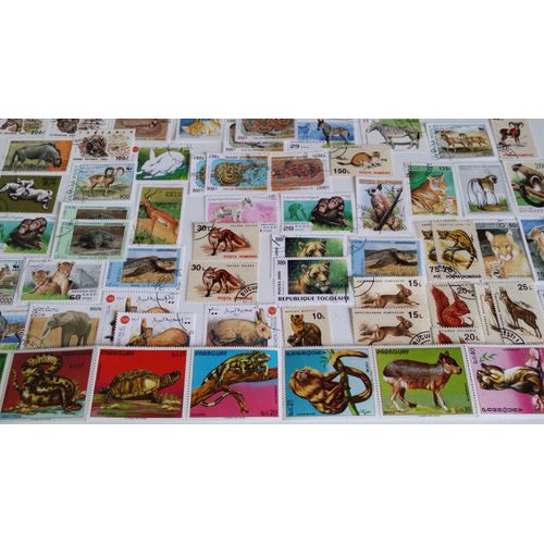 Lot De 65 Timbres Animaux Et Faunes Obliteres + 1 Bloc