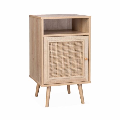 Table De Chevet En Cannage - Bohème - 40x39x65.8cm Naturel - 2 Niveaux - 1 Porte - 1 Espace De