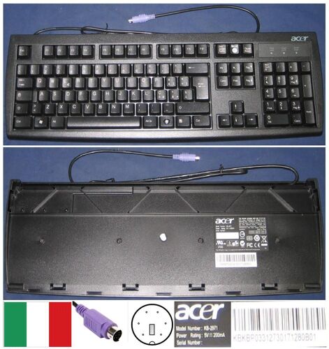 Clavier Qwerty Italien / Italian Pour KB-2971, KB.KBP03.312, KBKBP03312, PS2, Noir / Black