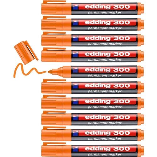 Edding Lot De 10 Marqueurs Permanent 300 Orange 1,5-3 Mm