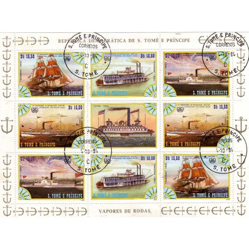 Planche De 9 Timbres Sao Tome Et Principe Bateaux Voiliers