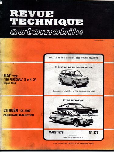 Revue Technique Automobile.  N° 376 : Etude Pratique Et Technique De La Citröen Cx 2400 Carburation Injection