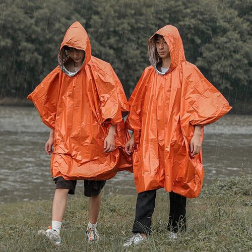 Poncho Imperméable D'urgence Avec Film En Aluminium Pe, Couverture Longue Épaisse Réfléchissante Pour Moto, Équipement De Survie