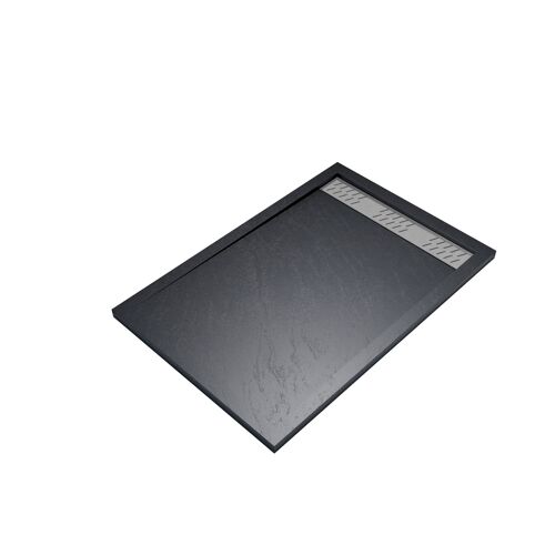 Receveur en acrylique Noir Effet Pierre 80x120x4 cm - Grille Linéaire Chrome - METEORA