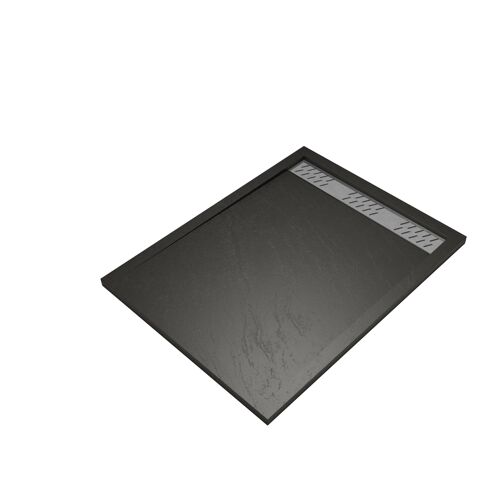 Receveur en acrylique Noir Effet Pierre 90x120x4 cm - Grille Linéaire Chrome - METEORA