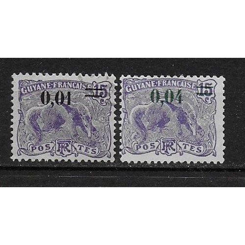 Guyane Colonie Francaise 1922 : Fourmilier - Série De 2 Timbres Oblitérés Surchargés