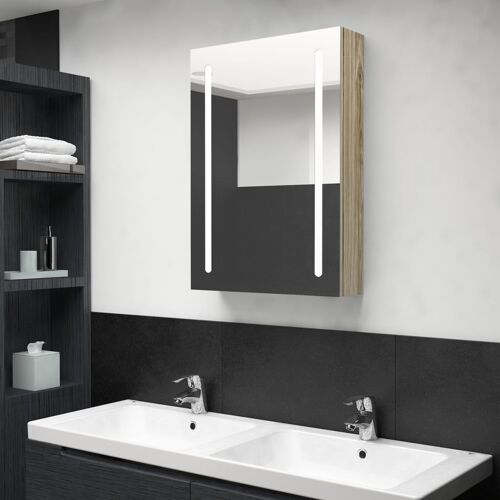 Vidaxl Armoire De Salle De Bain À Miroir Led Chêne 50x13x70 Cm