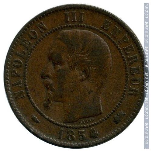 France = Pièce De Monnaie Ancienne : 10 Centimes De Franc , Napoleon I I I , En Bronze, Année 1854, Lettre D'atelier D ( Lyon )