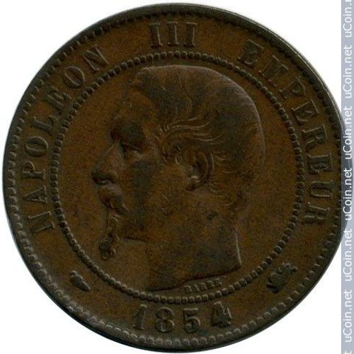France = Pièce De Monnaie Ancienne : 10 Centimes De Franc , Napoleon I I I , En Bronze, Année 1854, Lettre D'atelier D ( Lyon )