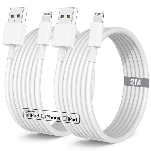 Câble Chargeur Iphone 2m 2pack [Apple Mfi Certified],Fil Charge Rapide Long Iphone Usb Cable Lightning,2 Mètres Cable Usb A Lightning Cordon Pour Iphone 14 Pro Max/13/12 Mini/11/X/Xs/Xr/Se/8/7,Ipad