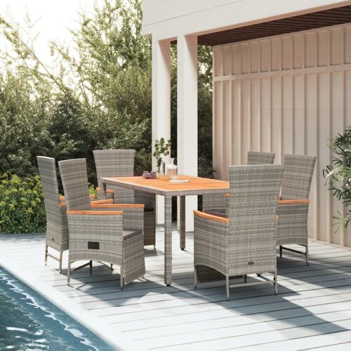 Vidaxl Mobilier À Dîner De Jardin Et Coussins 7 Pcs Gris Rotin