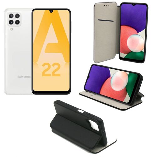 Samsung Galaxy A22 4G Etui noir Protection Portefeuille à Rabat avec Porte Cartes - Housse Samsung Galaxy A22 4G noire Folio Coque Silicone Antichoc Smartphone 2021 - Accessoires Pochette Case