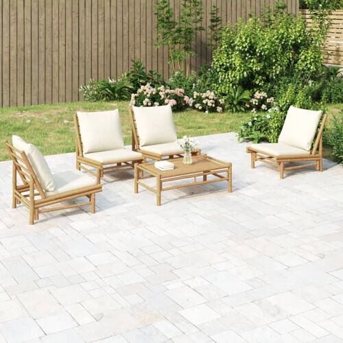 Vidaxl Salon De Jardin 5 Pcs Avec Coussins Blanc Crème Bambou
