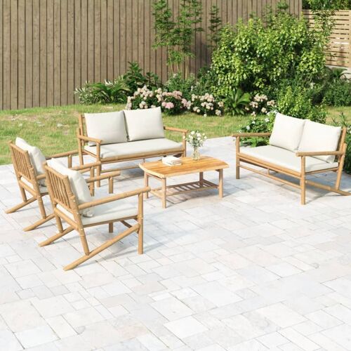 Vidaxl Salon De Jardin 5 Pcs Avec Coussins Blanc Crème Bambou