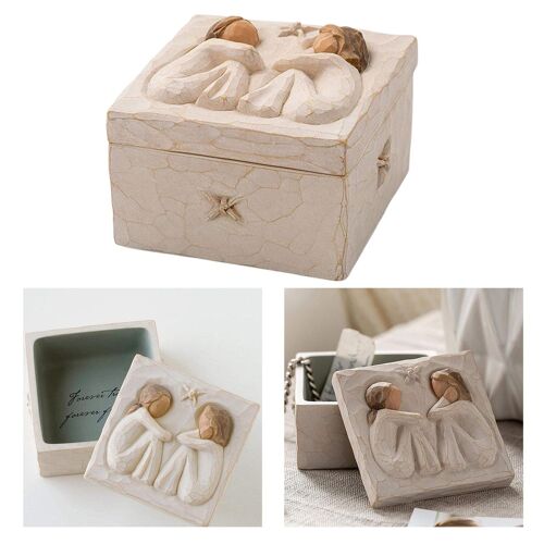 Boîte En Résine Sculptée D'Amitié, Boîte De Souvenir De Valeur Peinte À La Main, Boîte De Rangement De Bijoux D'Amoureux, Boîte Cadeau D'Amoureux