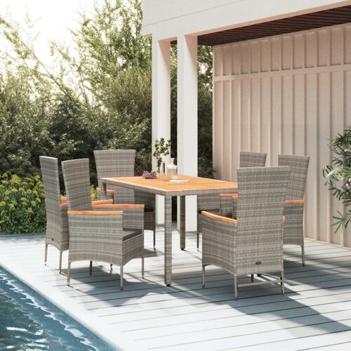 Vidaxl Mobilier À Dîner De Jardin Et Coussins 7 Pcs Gris Rotin