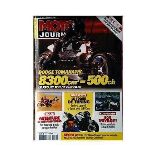 Moto Journal N° 1551 Du 16/01/2003 - Le Service Course Ducati Nous Ouvre Ses Portes - Dodge Tomahawk 8300cm3 - 500 Ch  -   Projet De Chrysler - Dakar - Le Toque De Tuning  -   Ludovic Lazareth - Honda Varadero  -   Suzuki V-Strom.