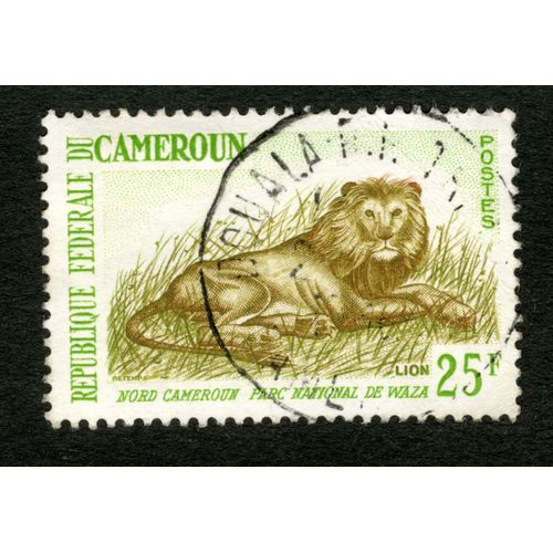 Timbre Oblitéré République Fédérale Du Cameroun, Nord Cameroun Parc National De Waza, Lion, 25 F, Postes
