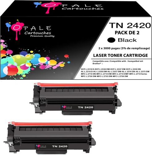 TN2420 Compatible avec Brother TN-2410 TN-2420 - Lot de 2 Toners Noir Haute Capacité pour DCP MFC HL