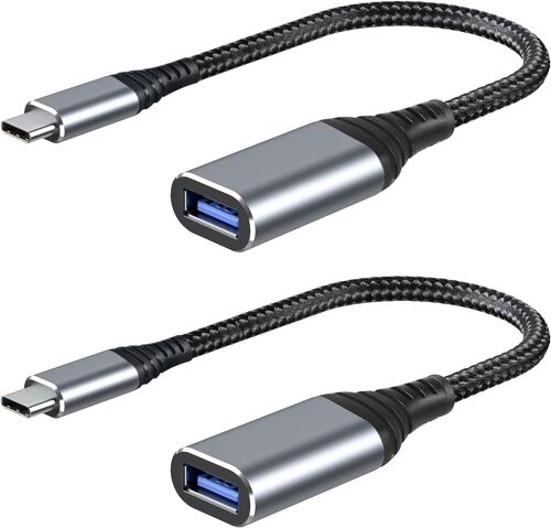 KALANKA-Adaptateur USB C vers USB, Paquet de 2 Type C Mâle vers USB 3.0 Femelle, 5Gbps Câble OTG Compatible avec MacBook/Air/Pro, Samsung Galaxy, Gris