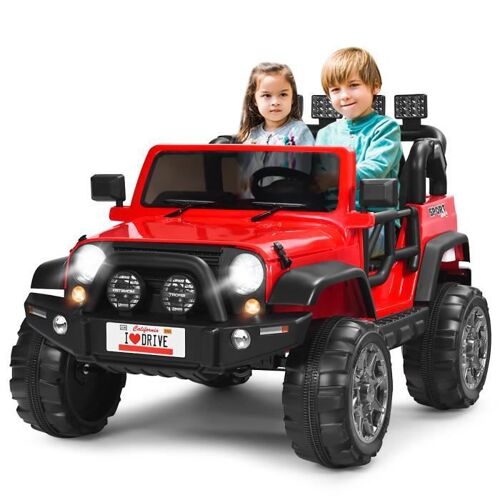 Voiture 4x4 Électrique pour Enfants 3+ Ans - COSTWAY - JEEP - 2 Places - Rouge - 2,5-4 km/h - 12V/7 Ah