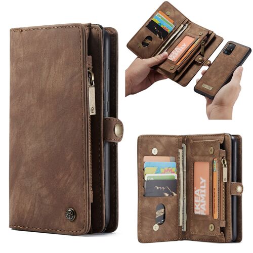 Coque Samsung Galaxy A72,2 En 1 Cuir Fermeture Éclair Détachable Magnétique 11 Emplacements Pour Cartes Pour Cartes Poche D'argent Embrayage Protecteur Pour Étui Samsung A72,Marron