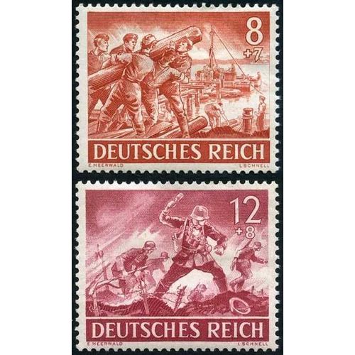 Allemagne, 3ème Reich 1943, Journée Des Héros, Très Beaux Timbres Neufs** Luxe Yvert 752 Troupes Du Génie Et 753 Fantassins À L'assault.