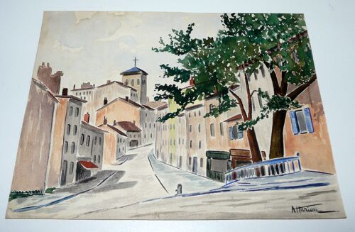 Lyon Saint-Just Rue Des Macchabées,Aquarelle Par Attarion