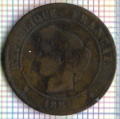 France = Pièce De Monnaie Type Cérès, De 5 Centimes De Franc. Année = 1881 A. Métal = Bronze. Diamètre = 25 Mm. Poids = 5 Grammes.
