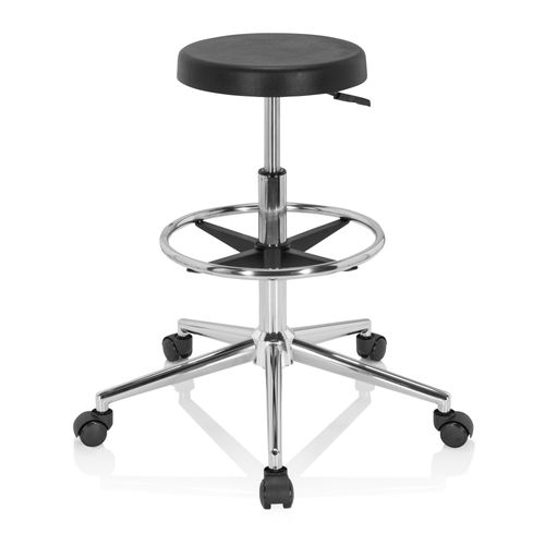 Siège Technique / Tabouret Technique / Pivotant Top Work 14 I En Mousse Rigide, Chromé Noir Hjh Office