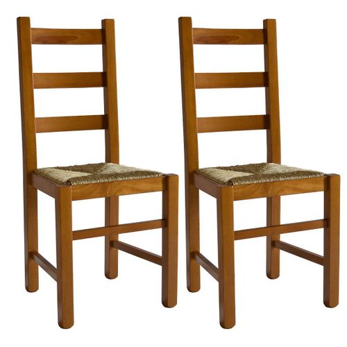 Orta - Lot De 2 Chaises Teinté Chêne Et Assises En Paille
