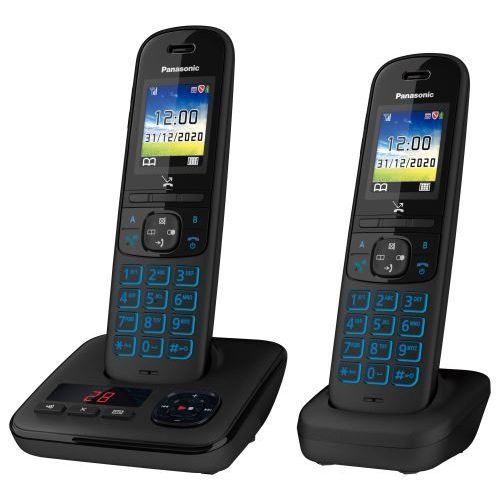 Panasonic KX-TGH722 - Téléphone sans fil - système de répondeur avec ID d'appelant/appel en instance - Dectgap - (conférence) à trois capacité d'appel - noir + combiné supplémentaire