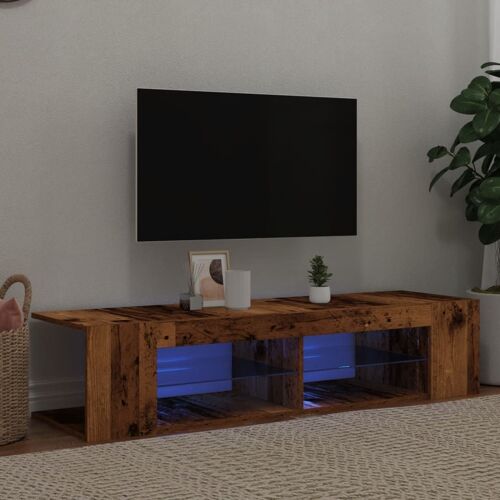 vidaXL Meuble TV avec lumières LED vieux bois bois d'ingénierie