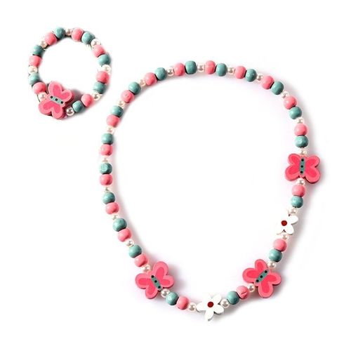 1 Ensemble De Perles En Bois Pour Enfants, Mélange De Couleurs, Collier, Bracelet, Bijoux De Princesse Pour Filles, Cadeau