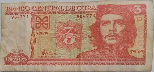 Billet 3 Pesos Cubain Datant Du 2005 Avec Photo Du Ernesto Guevara .