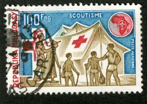 Timbre Oblitéré Repoblika Malagasy, Scoutisme, 100 Fmg, Poste Aérienne, Monvoisin