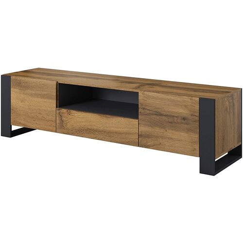 NUNKI Meuble TV bas en chêne Anthracite 180 cm