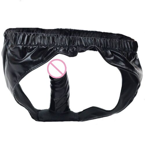 Noir Femme Masturbation Culotte De Sous Vêtements Pantalon Avec Gode Pénis En Cuir Latex Plug Ceinture De Chasteté Sexe Jouet Produits Femmes En Utilisant