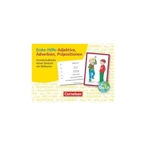 Erste-Hilfe-Adjektive, Adverbien, Präpositionen. Grundschulkinder Lernen Deutsch Mit Bildkarten